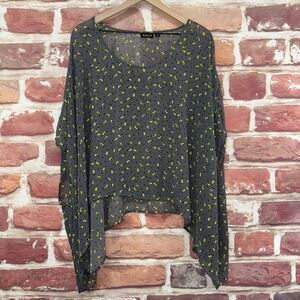 Allen B Schwartz Kimono Top Shirt Women's XL Gray Yellow Birds Sheer Popover
